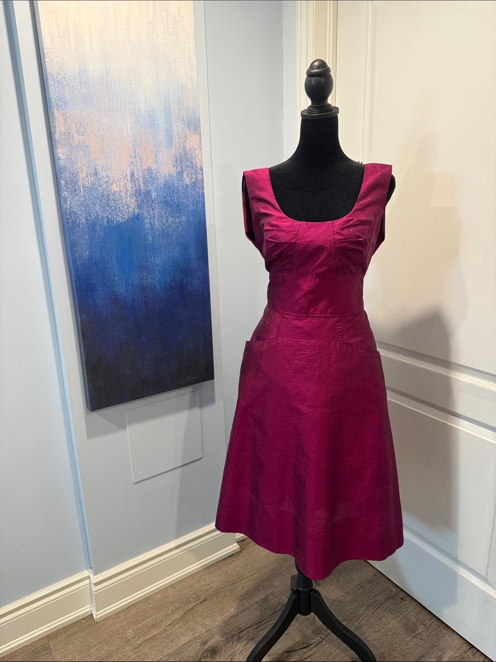 Adrianna Papell Magenta Scoop-Neck Midi Dress